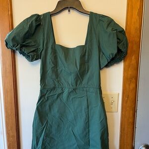 Elegant Green Puff Sleeve Dress